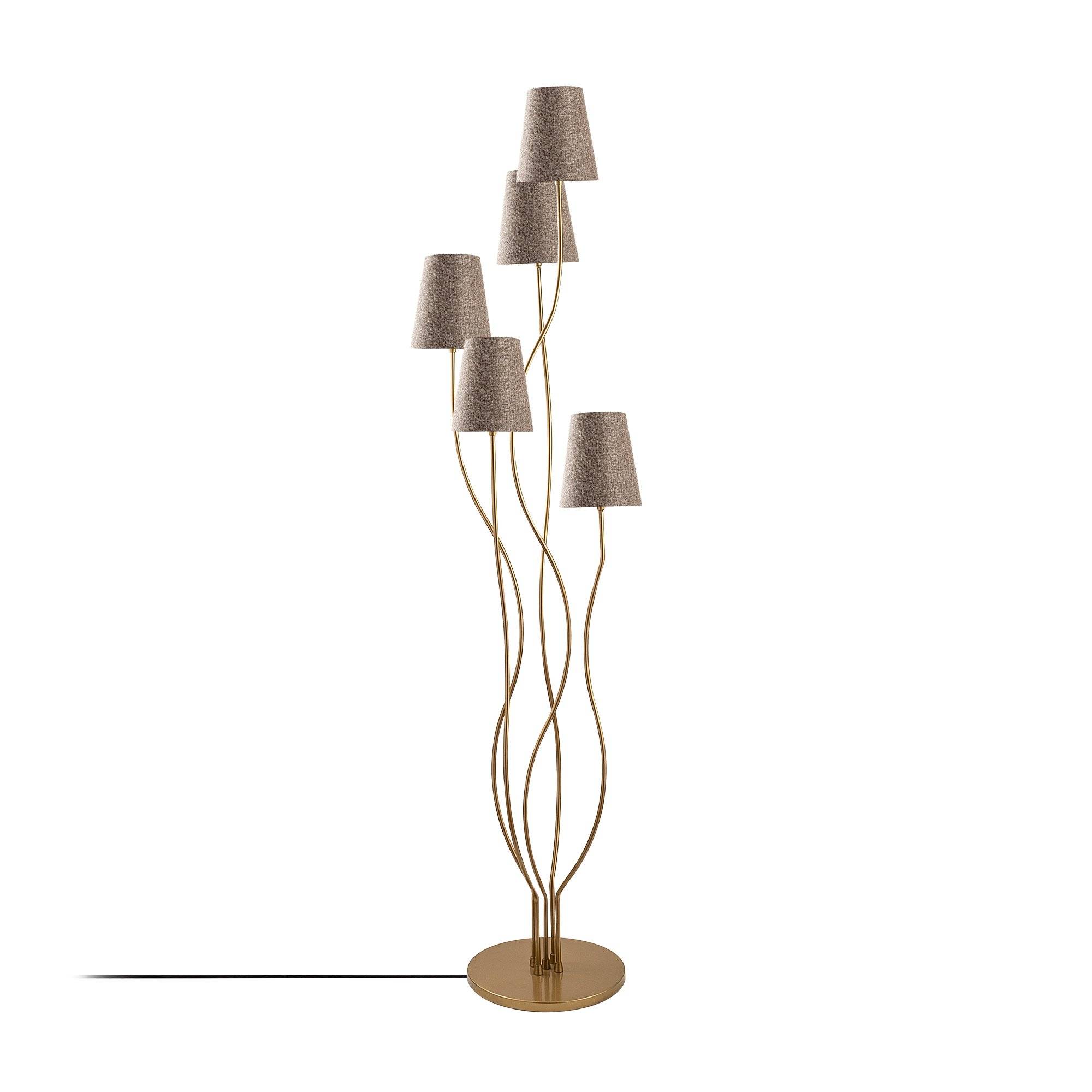 Lampadaire design 5 lampes Roselin H160cm Métal Or et Tissu Beige