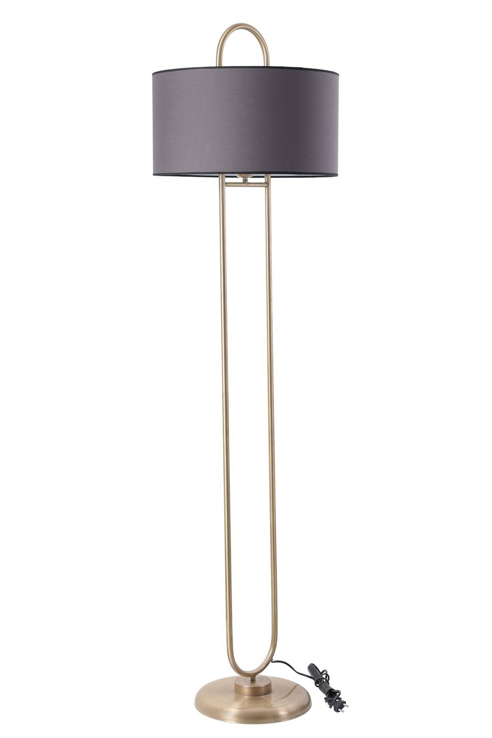 Lámpara de pie elíptica Ovalis 170cm Tela Antracita y Metal Dorado