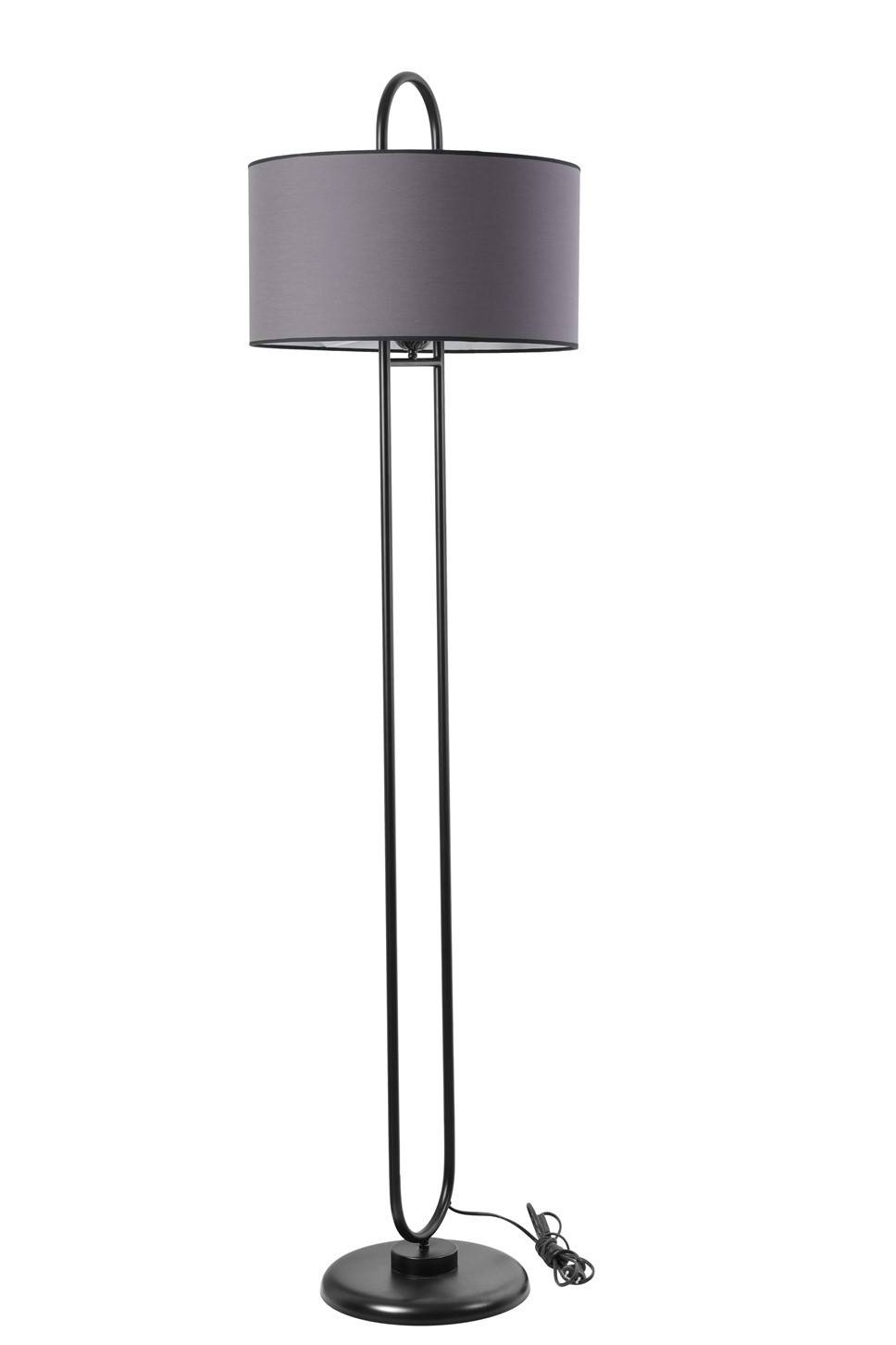 Ovalis elliptische vloerlamp 170cm Stof Antraciet en Metaal Zwart