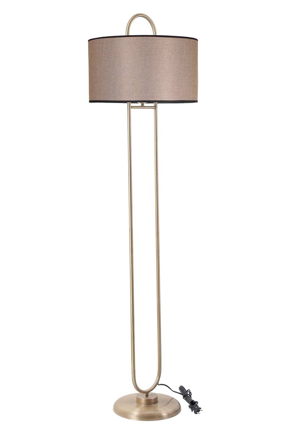 Lámpara de pie elíptica Ovalis 170cm Tela beige y metal dorado