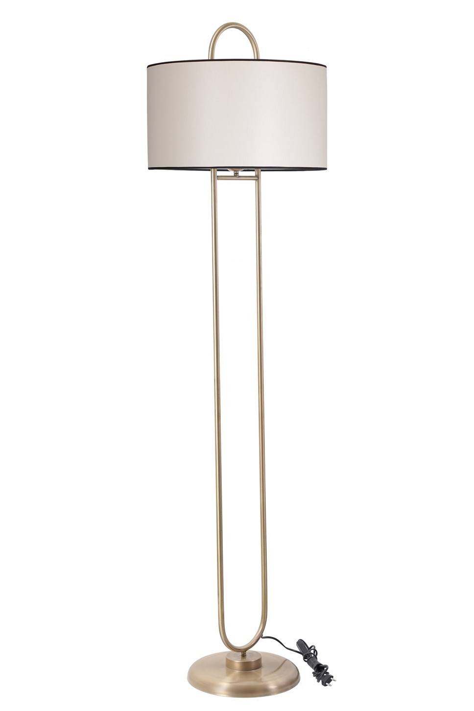Lámpara de pie elíptica Ovalis 170cm Tela Blanco Crema y Metal Dorado