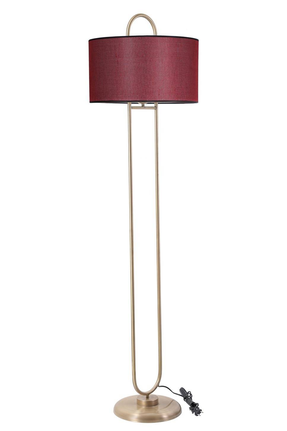 Lampadaire elliptique Ovalis 170cm Tissu Bordeaux et Métal Or