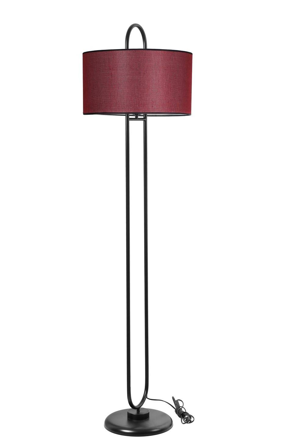 Lampadaire elliptique Ovalis 170cm Tissu Bordeaux et Métal Noir