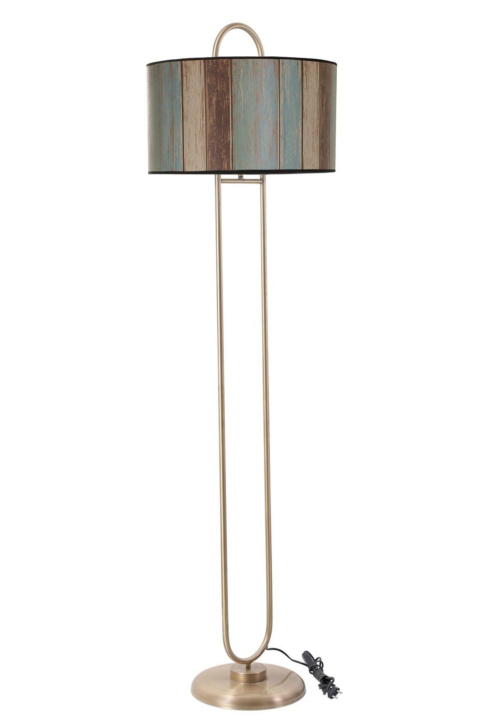 Lampadaire elliptique Ovalis 170cm Tissu effet lambris Multicolore et Métal Or