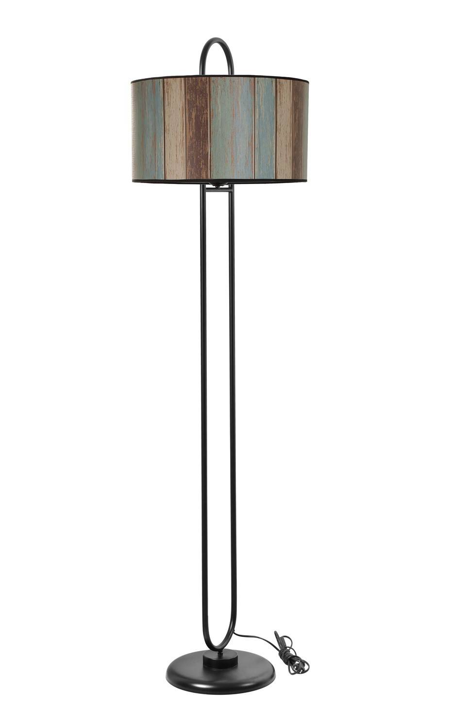 Lampadaire elliptique Ovalis 170cm Tissu effet lambris Multicolore et Métal Noir