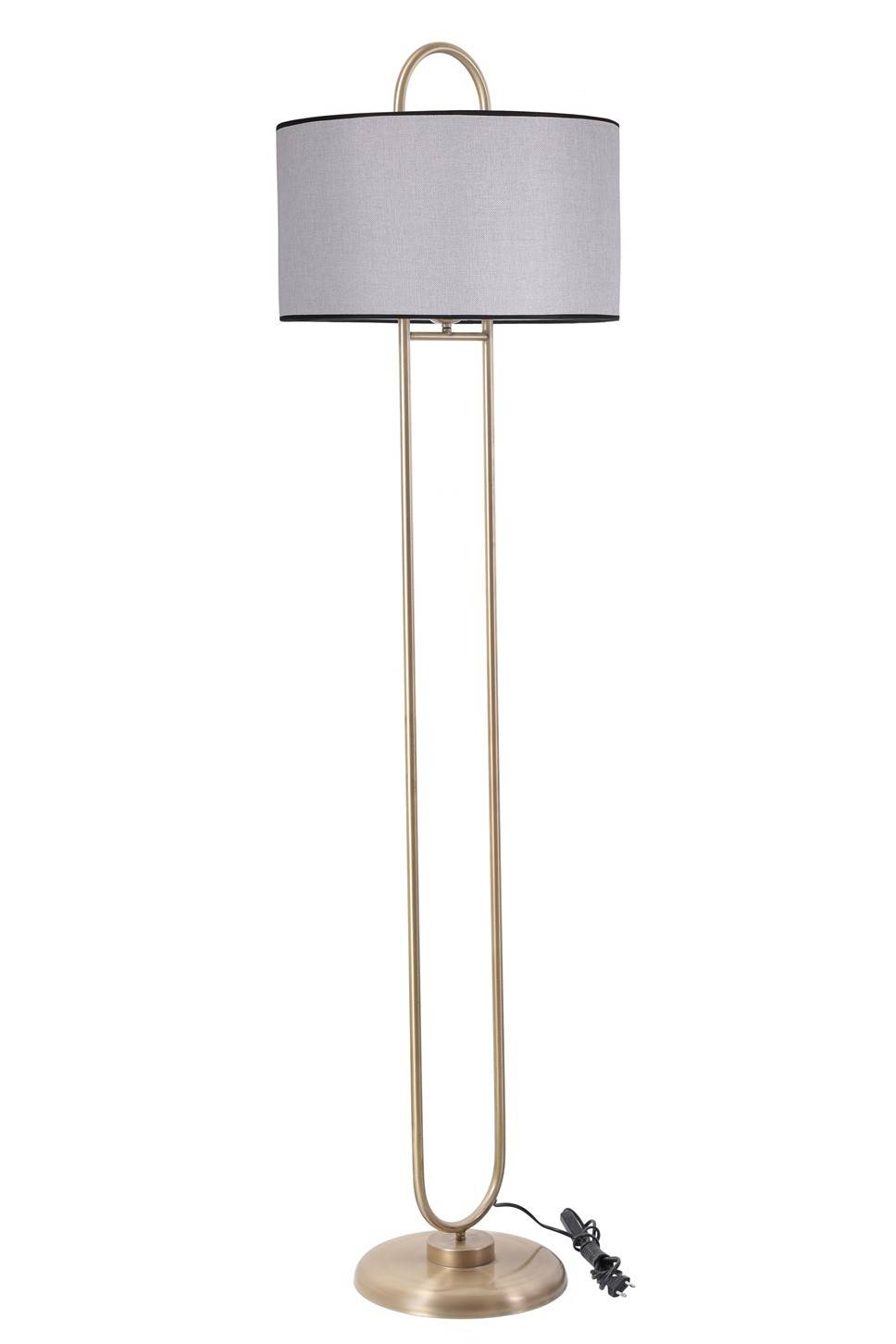 Lámpara de pie de estructura elíptica efecto panel Ovalis H170 cm Tela metálica Oro Gris claro