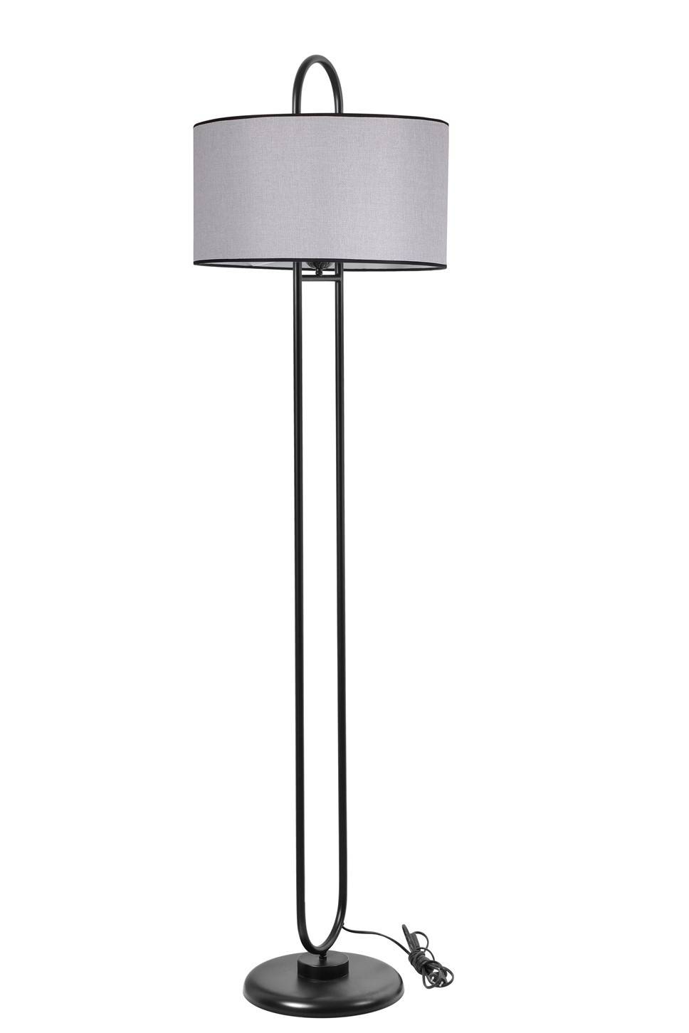 Lámpara de pie elíptica Ovalis 170cm Tela gris claro y metal negro