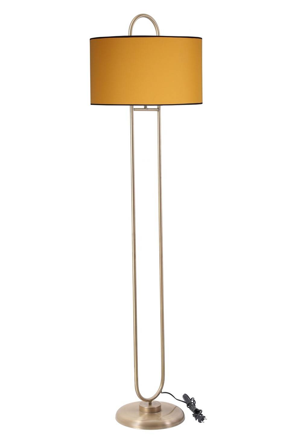 Ovalis elliptische vloerlamp 170cm Gele stof en goudkleurig metaal