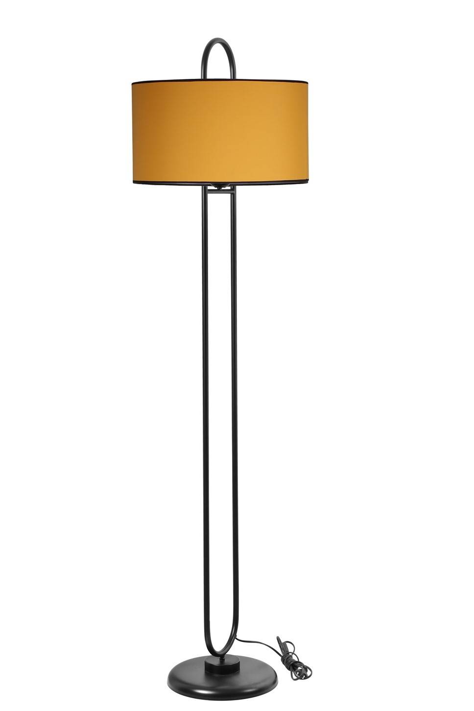 Ovalis elliptische vloerlamp 170cm Gele stof en zwart metaal