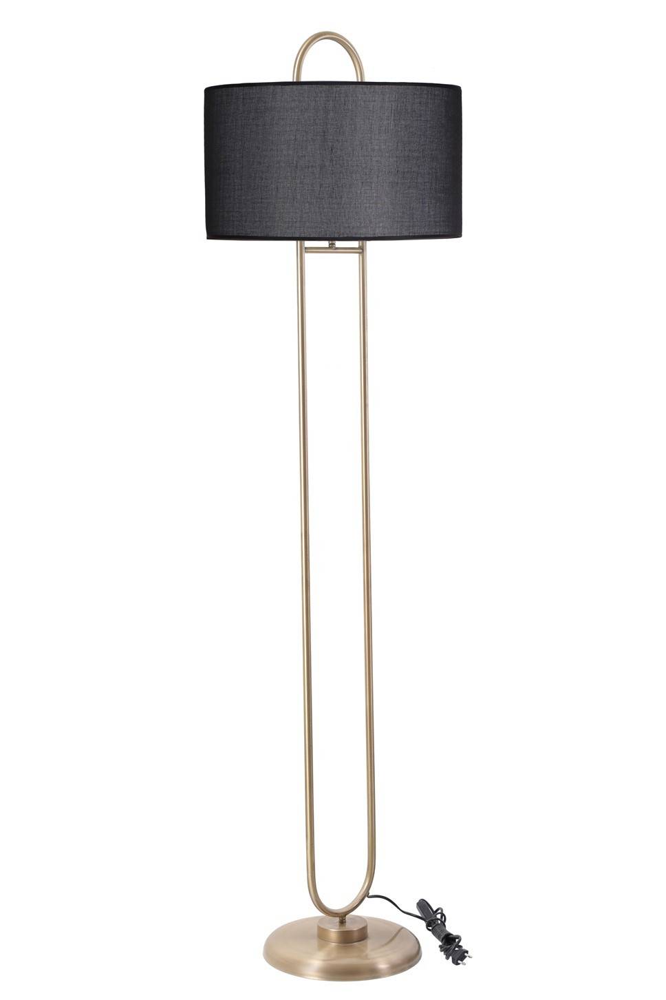 Lámpara de pie elíptica Ovalis 170cm Tela negra y metal dorado