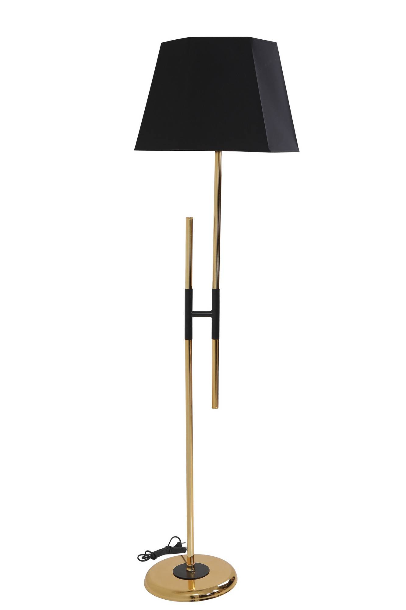 Extrudis H-vormige vloerlamp H165cm Zwart stof en Zwart en Goud metaal