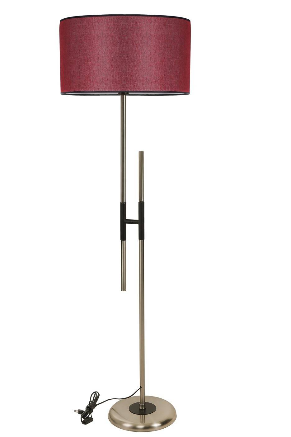 Lámpara de pie en forma de H Zorax H165cm Tela burdeos y metal negro y bronce