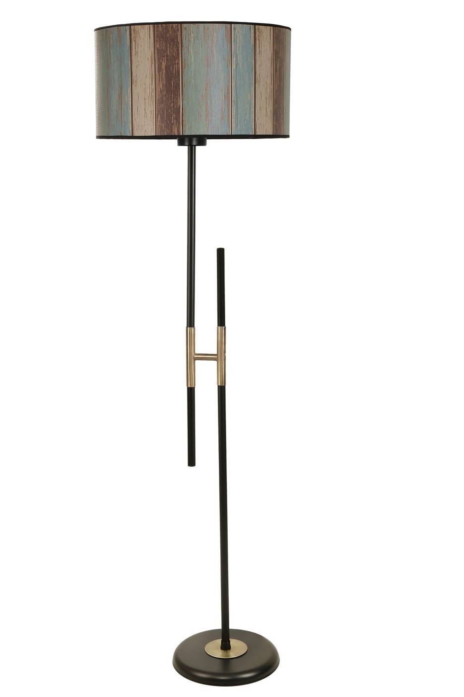 Lámpara de pie en forma de H Zorax H165cm Tela multicolor efecto panelado y metal dorado y negro