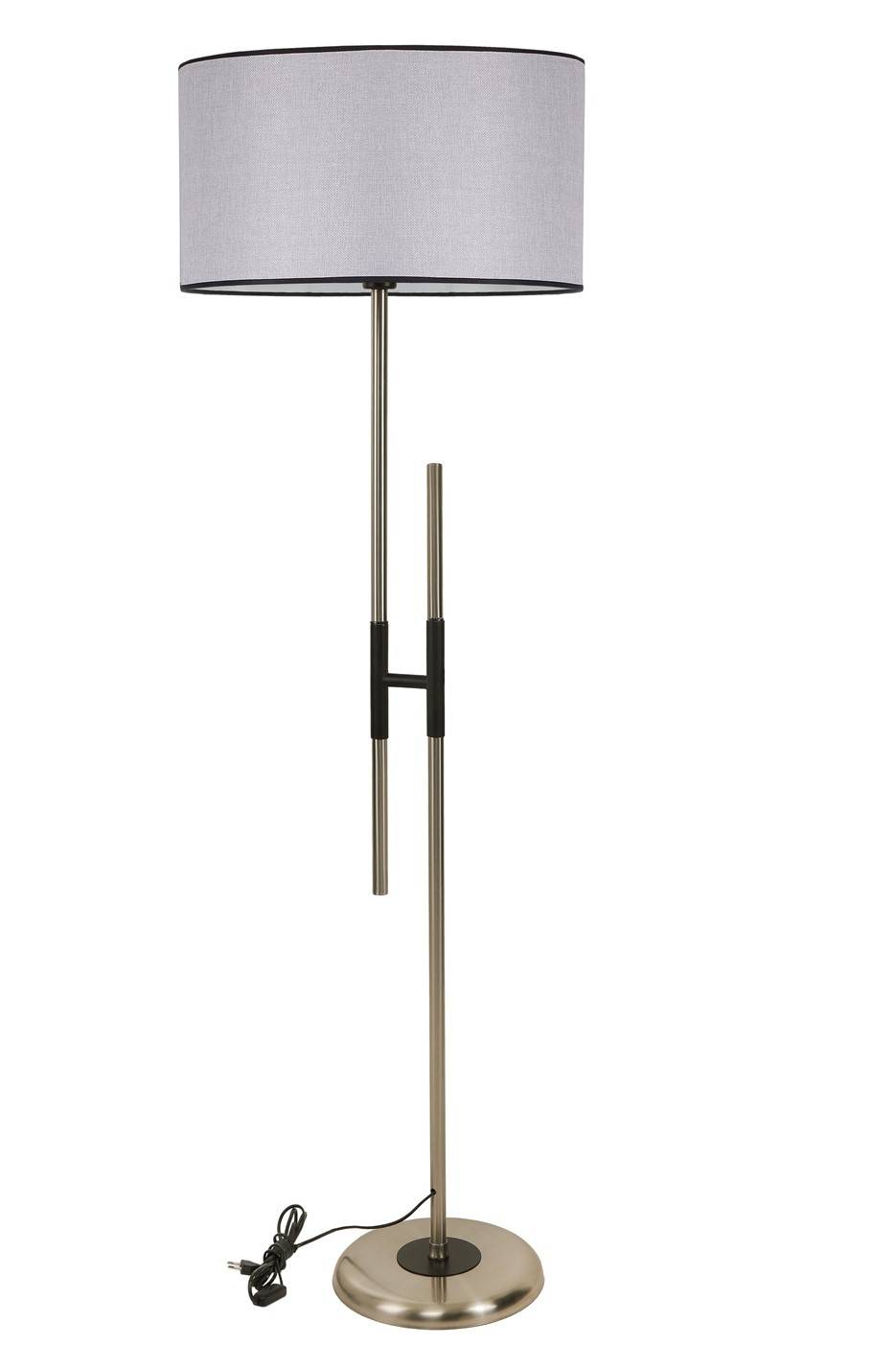Lámpara de pie en forma de H Zorax H165cm Tela gris y metal negro y bronce