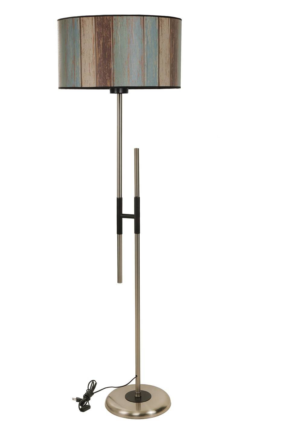 Lampadaire en H Zorax H165cm Tissu Motif Lambis Multicolore et Métal Noir et Bronze