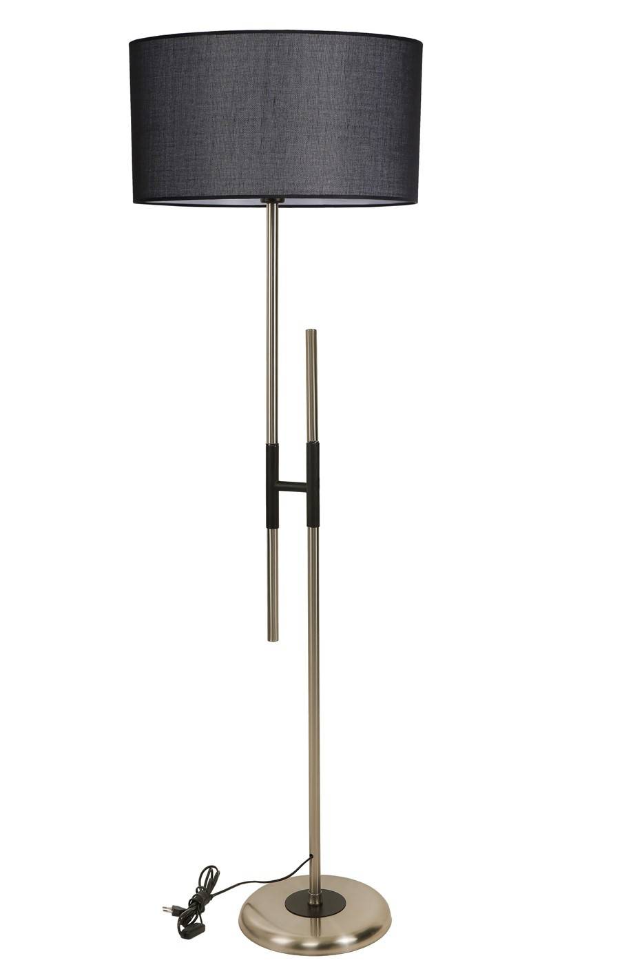 Zorax H-vormige vloerlamp H165cm Zwarte stof en Zwart en brons metaal