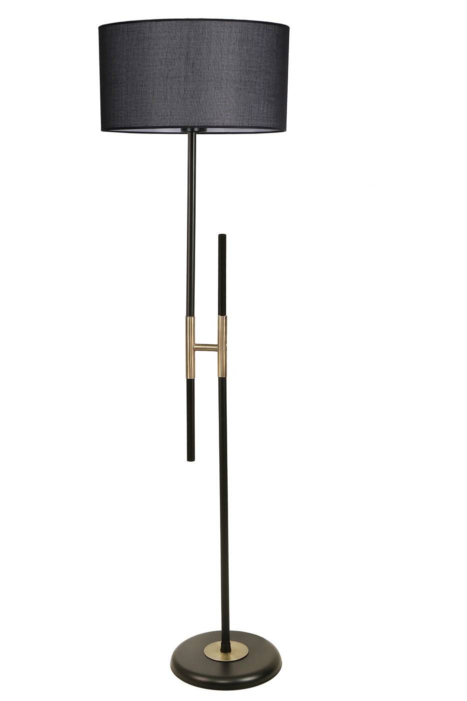 Lámpara de pie en forma de H Zorax H165cm Tela negra y metal dorado y negro
