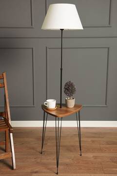 Norral vloerlamp en sofa eind H147cm Natuurlijk hout en zwart metaal en witte stof