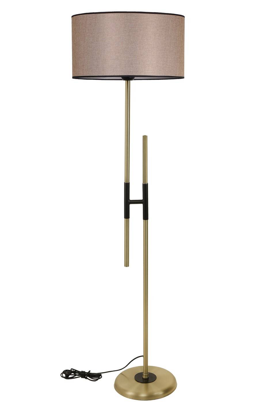 Lámpara de pie en forma de H Tympanuma 165cm Tela beige y metal negro y dorado