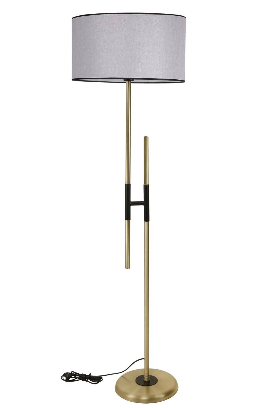 Lámpara de pie en forma de H Zorax H165cm Tela gris y metal negro y dorado