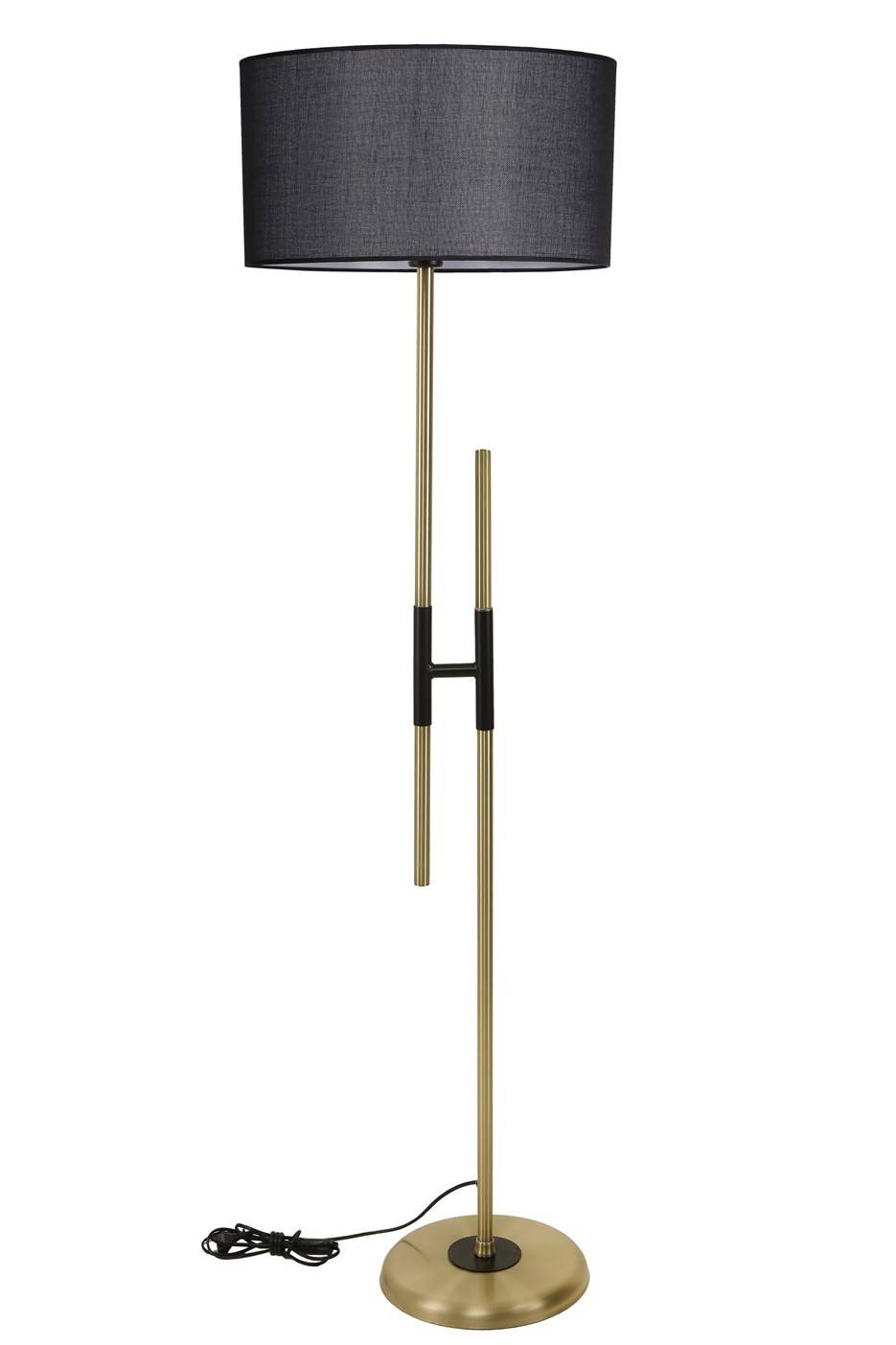 Lámpara de pie en forma de H Tympanuma 165cm Tela negra y metal Negro y oro rosa