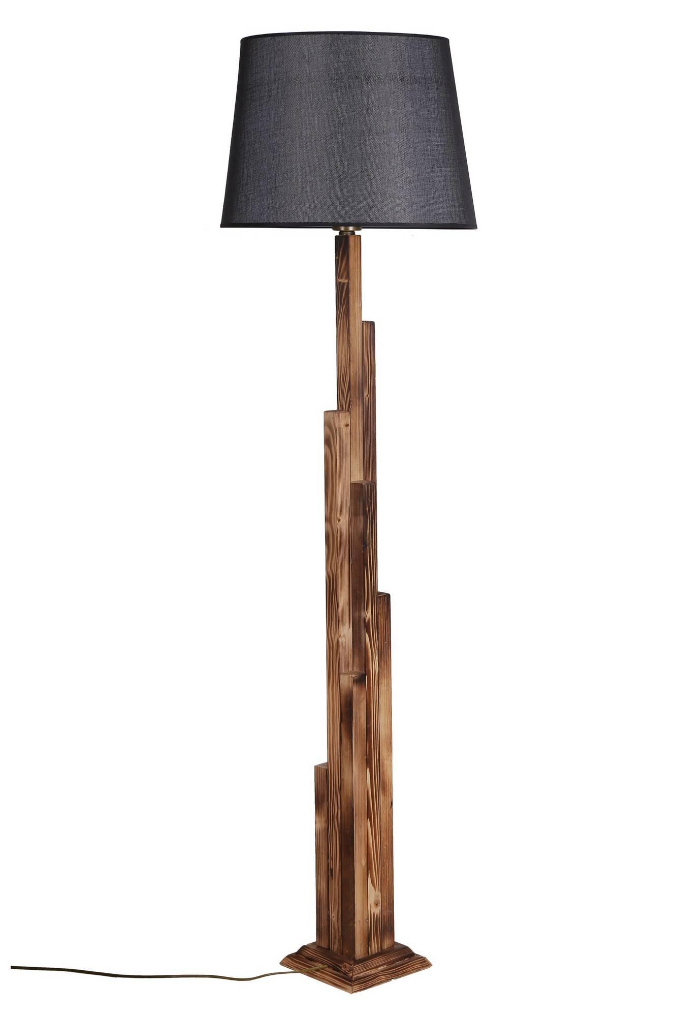 Staande lamp Picea H175cm Natuurlijke massieve den en zwarte stof