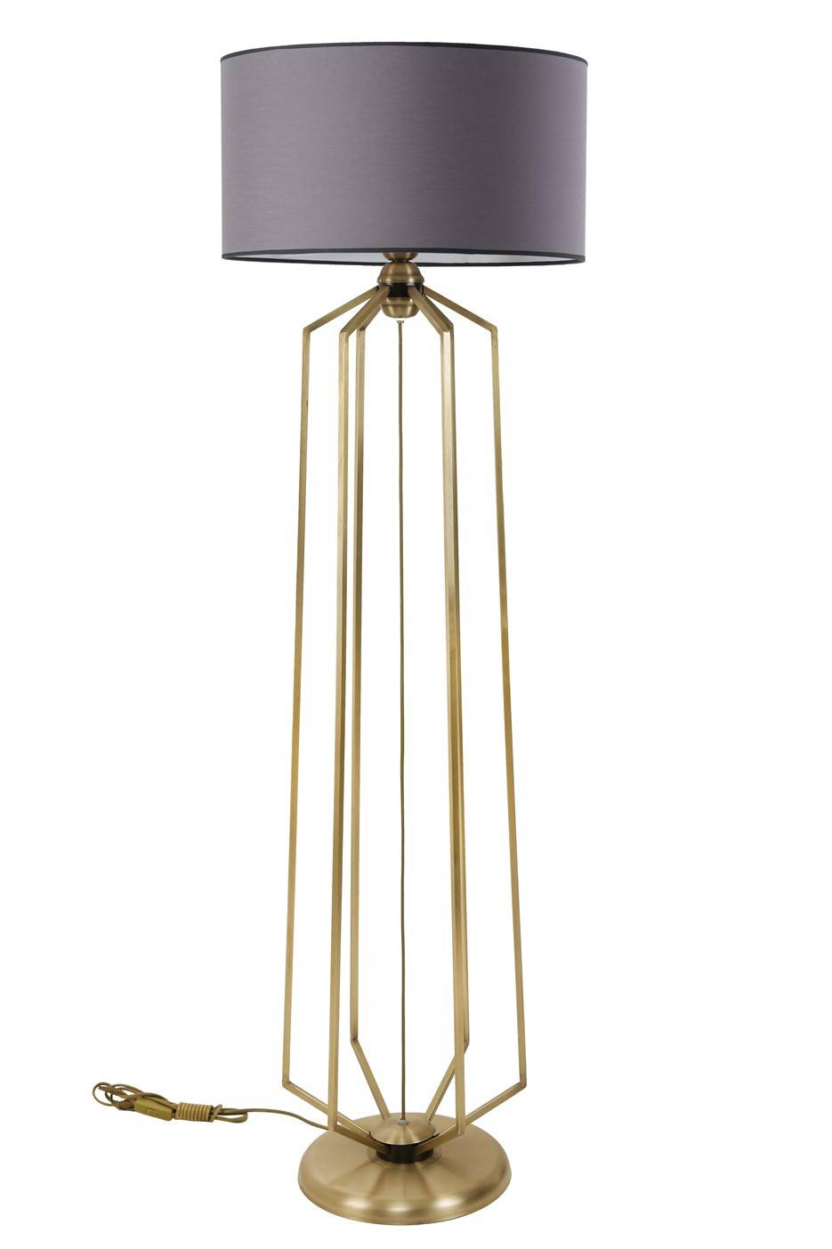 Staande lamp met geometrische draadvoet Tympanum cilinderkap H153 cm Metaal Stof Goud Antraciet