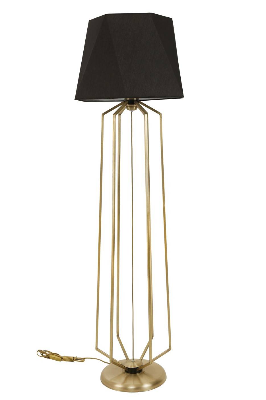Staande lamp Extribus H157cm Zwarte stof en goudkleurig metaal