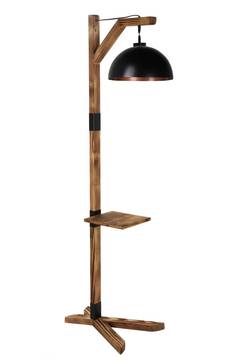Lámpara de pie / mesa auxiliar estilo industrial Morille H185cm Metal negro y madera maciza oscura
