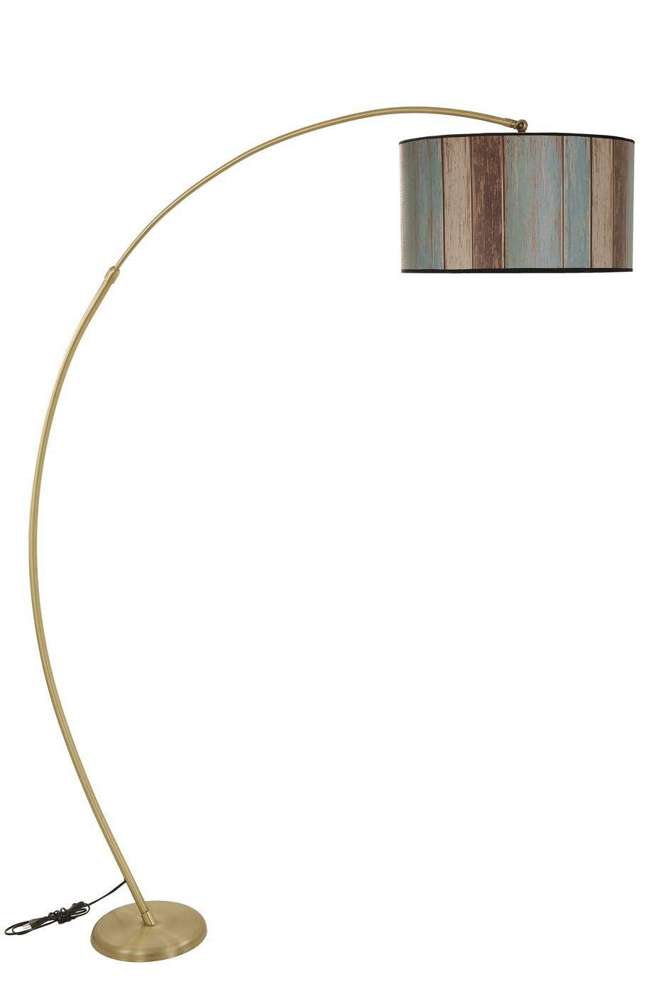 Lampadaire télescopique réglable Arcus H185cm Tissu Motif Planche de bois et Métal Or