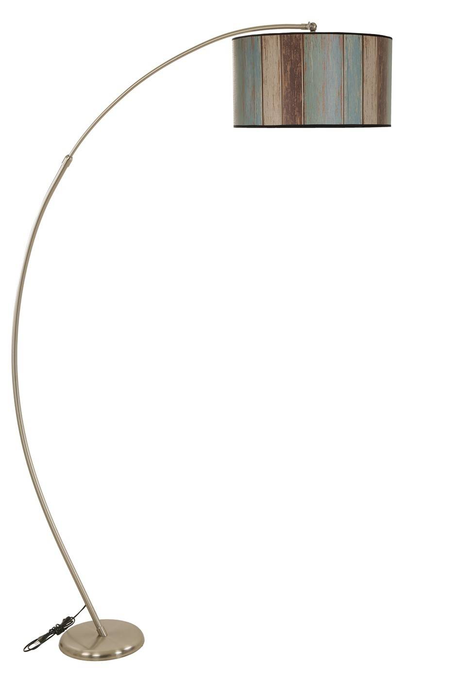 Arcus verstelbare telescopische vloerlamp H185cm Stof Houten plank en metalen motief Antiek goud
