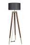 Vloerlamp Jack H160cm Donker massief hout, Goud metaal en Zwarte stof