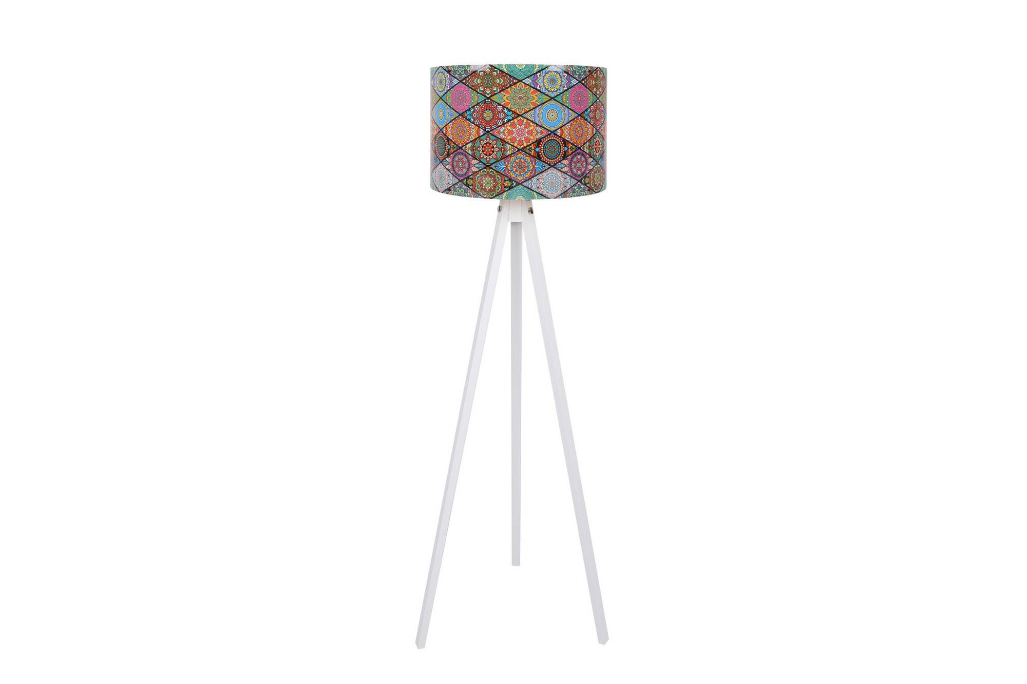 Dreibeinige Stehleuchte mit Mosaik-Mandala-Schirm Luce Ø38 x H145 cm MDF Polypropylen Weiß Mehrfarbig