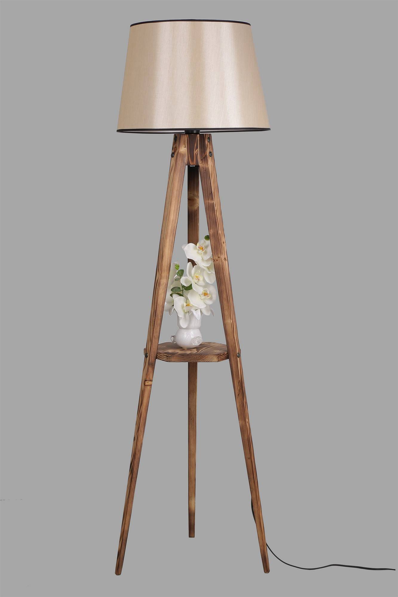 Classique & Luxe Lampadaire trépied sur Pied Salon, Lampe d'intérieur  Marron miel et noir Bois de teck 141 cm /65883