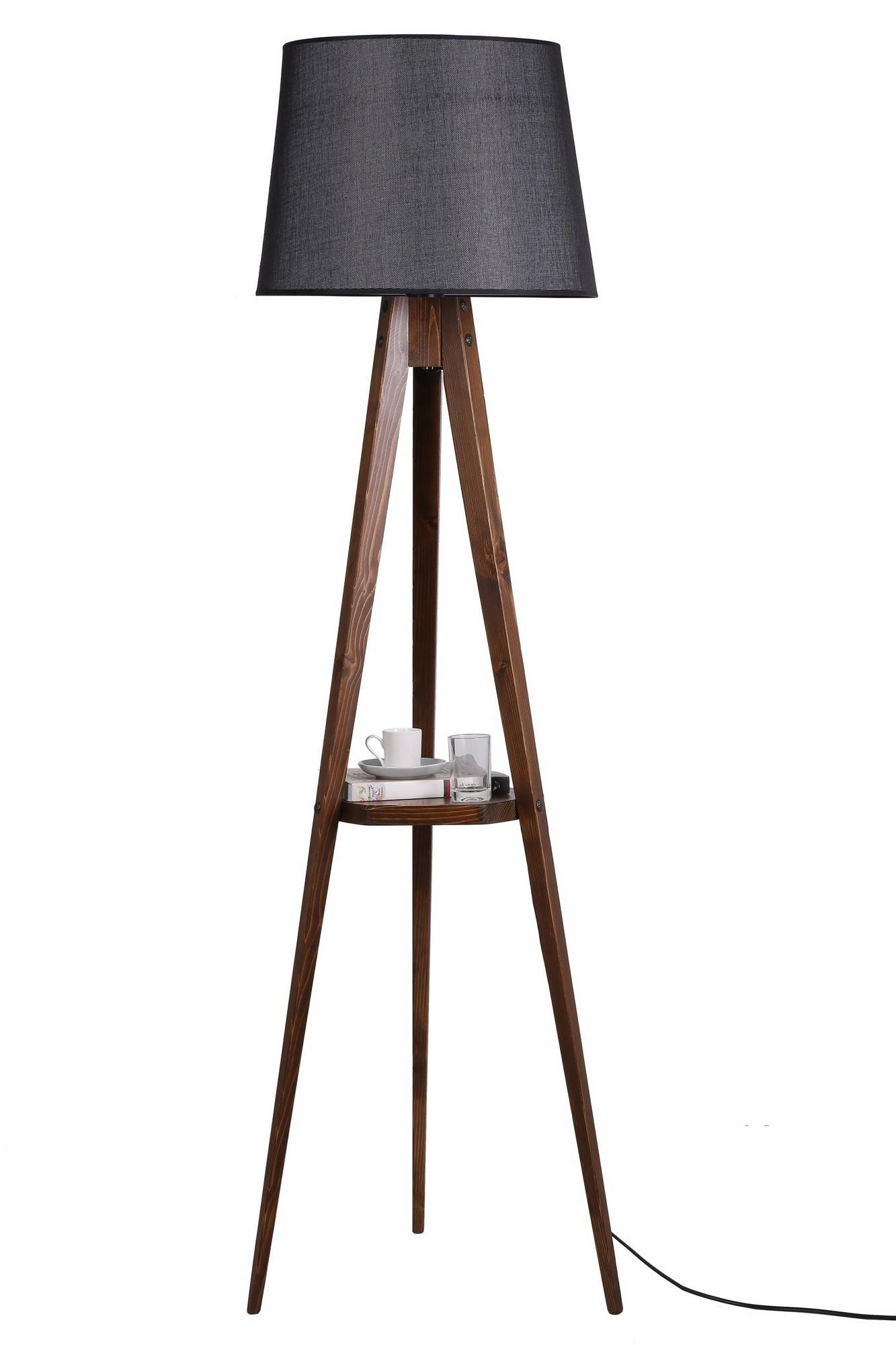 Driepootlamp Lunctura 160cm Natuurlijk hout en zwarte stof