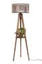 Stehleuchte Nachttisch Ablage Polygon bedruckter Lampenschirm Iunctura H165 cm Holz Stoff Braun Mehrfarbig