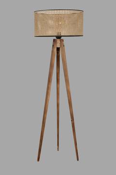 Driepoot lamp Lunctura H153cm Natuurlijk hout en Beige riet stof
