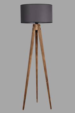 Lámpara de pie trípode Lunctura H153cm Madera natural y tela gris oscuro