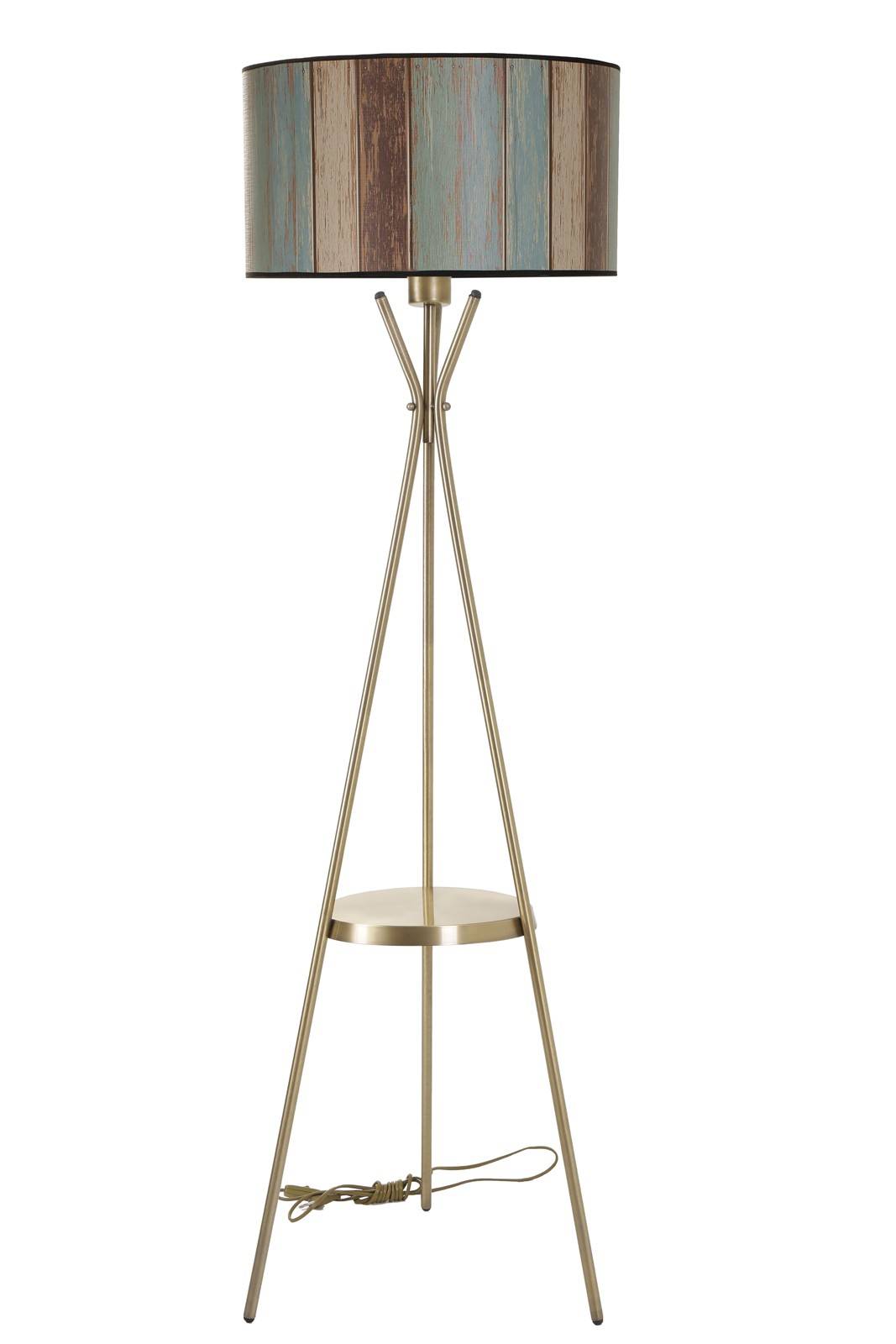 Bedlamp driepoot rond tablet lampenkap cilinder effect lambrisering Treis H158 cm Metaal Stof Goud Multicolour 