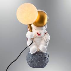 Tischlampe Kosmonautin auf dem Mond sitzend Akers H36cm Weiß und Gold