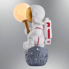 Kosmonaut tafellamp zittend op de maan Akers H36cm Wit en Goud
