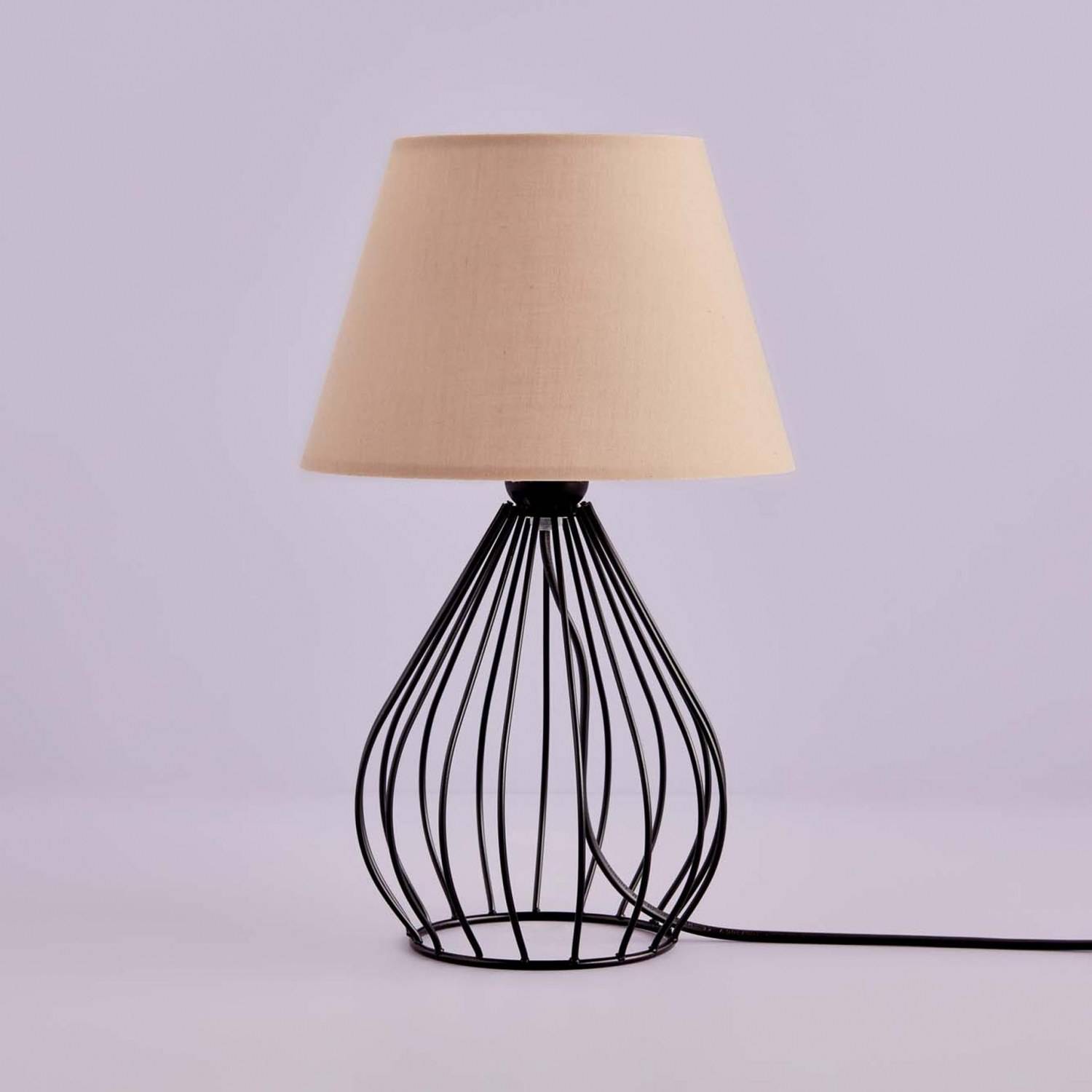 Lámpara de mesa con cable Talusa H36cm Metal blanco cremoso y tela negra