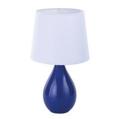 Lampe à poser Hessie 35cm Céramique Bleu et Tissu Blanc
