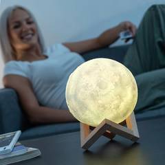 Wiederaufladbare Tischlampe Astre D15cm Natural Wood Moon LED Multicolor