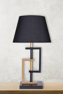 Tafellamp Senfer H66cm Zwart en Goud Metaal en Zwart Stof