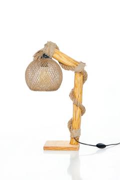 Tischlampe Tilia H50cm Holz und Jute Natur