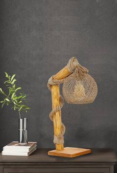Tischlampe Tilia H50cm Holz und Jute Natur