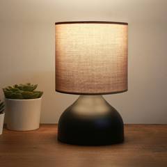 Lámpara de mesa Uestra 18,5cm Metal negro y tela marrón