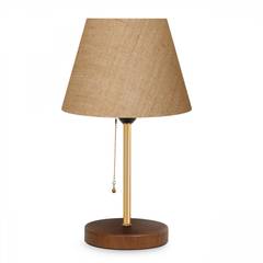 Lámpara de mesa Virasta H38cm Madera marrón, metal dorado y tela beige