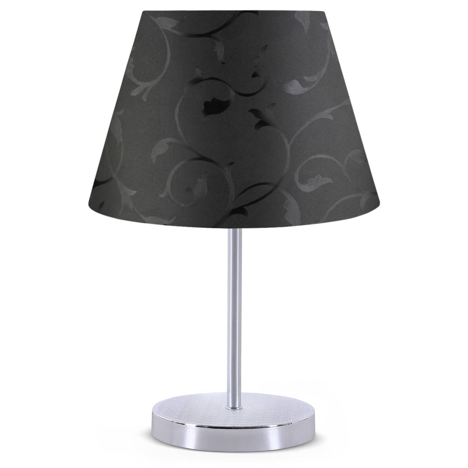 Lampe de table Accensa abat-jour PVC Noir arabesques Métal Argenté